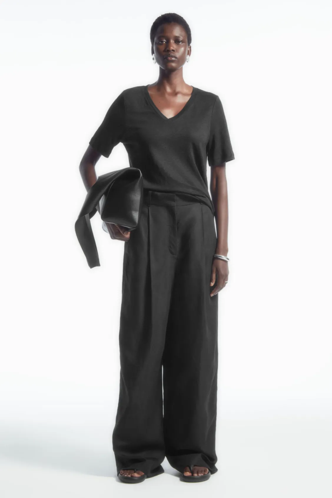 COS REGULAR V-NECK LINEN T-SHIRT-Women T-Shirts | Tops