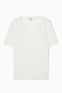COS REGULAR V-NECK LINEN T-SHIRT-Women Tops | T-Shirts