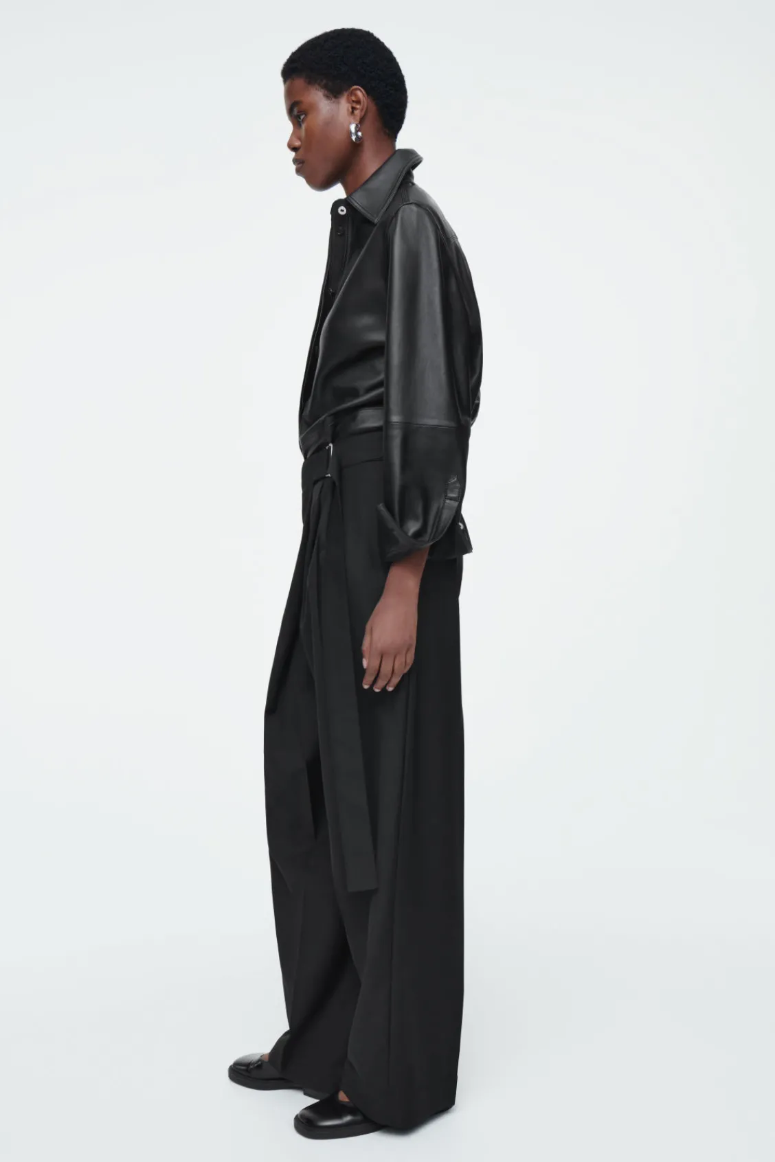 COS RELAXED BELTED WRAP-FRONT WOOL PANTS-Women Pants