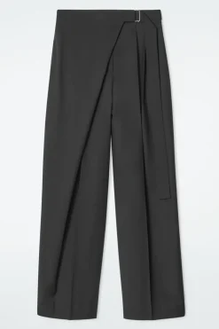COS RELAXED BELTED WRAP-FRONT WOOL PANTS-Women Pants