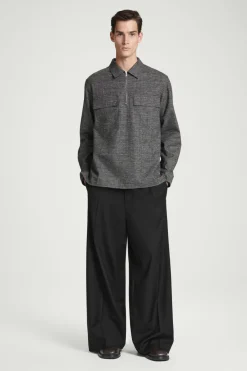 COS RELAXED CHECKED COTTON HALF-ZIP SHIRT- Shirts