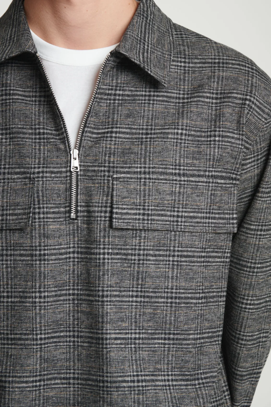 COS RELAXED CHECKED COTTON HALF-ZIP SHIRT- Shirts