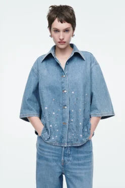 COS RELAXED EMBELLISHED DENIM SHIRT-Women Shirts & Blouses | Tops