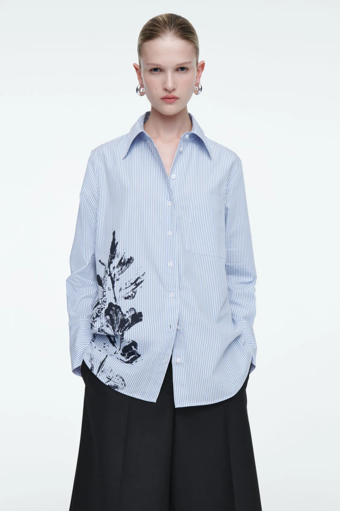 COS RELAXED FLORAL-PRINT STRIPED SHIRT-Women Shirts & Blouses | Tops