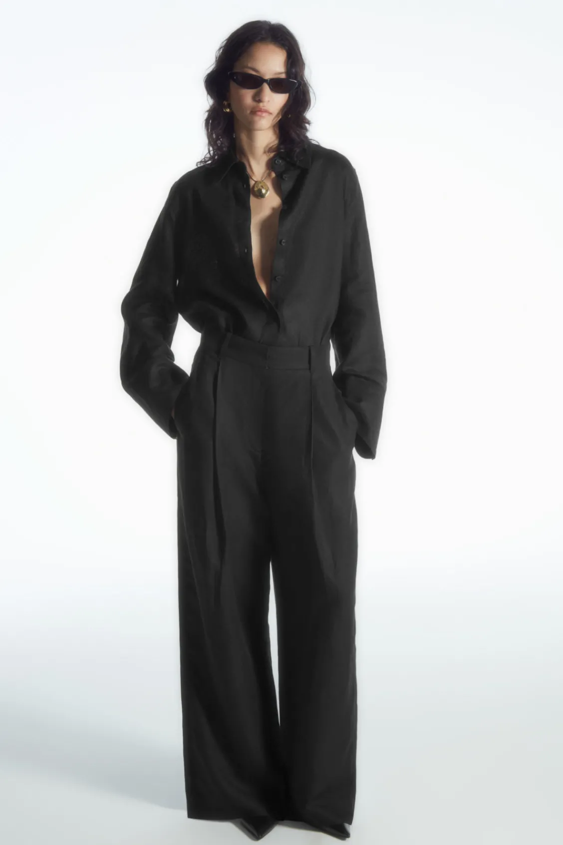 COS RELAXED LINEN-BLEND WIDE-LEG PANTS-Women Pants