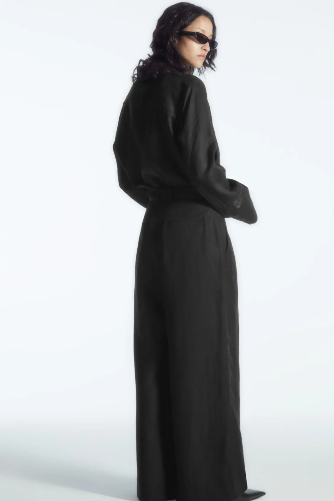 COS RELAXED LINEN-BLEND WIDE-LEG PANTS-Women Pants