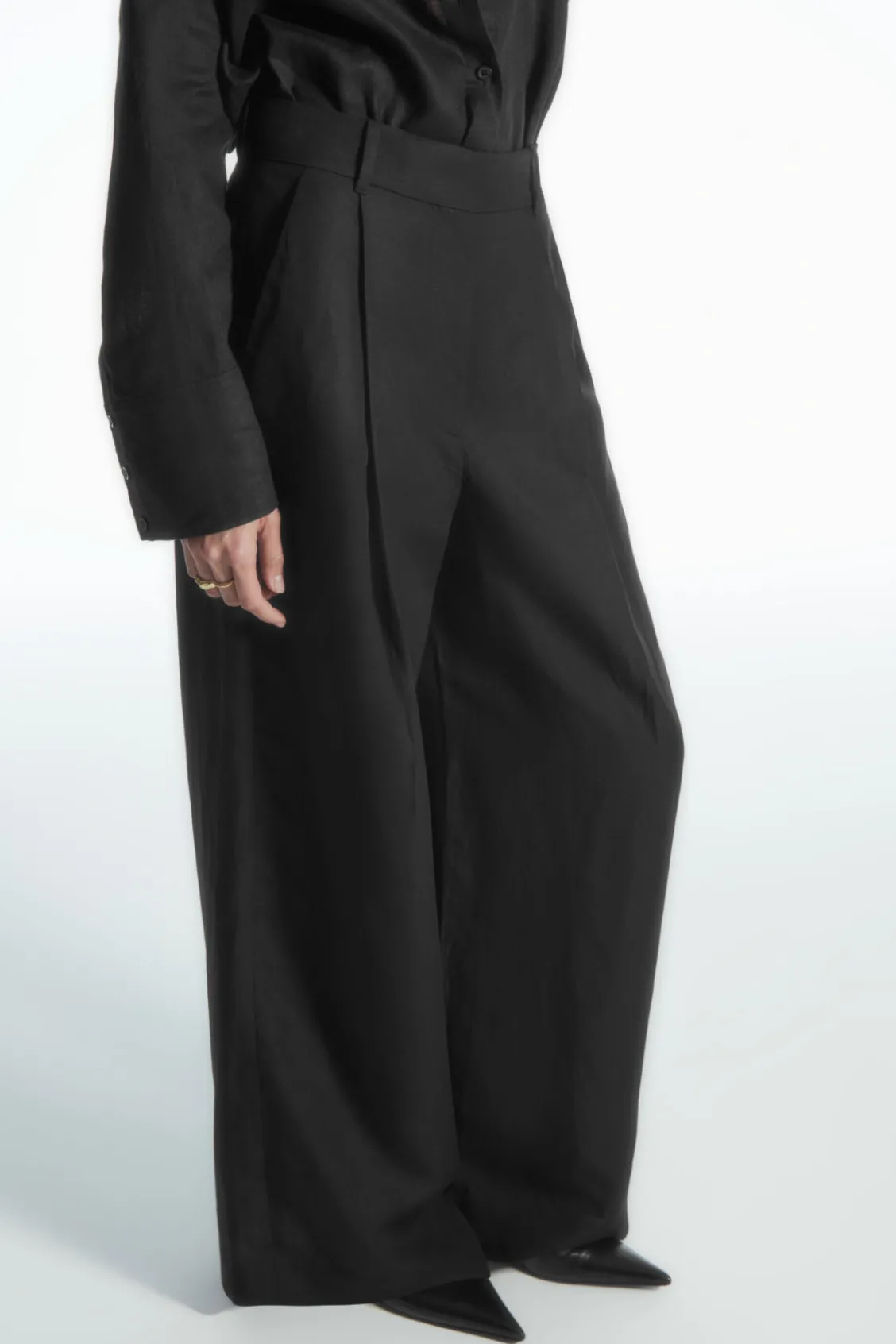COS RELAXED LINEN-BLEND WIDE-LEG PANTS-Women Pants