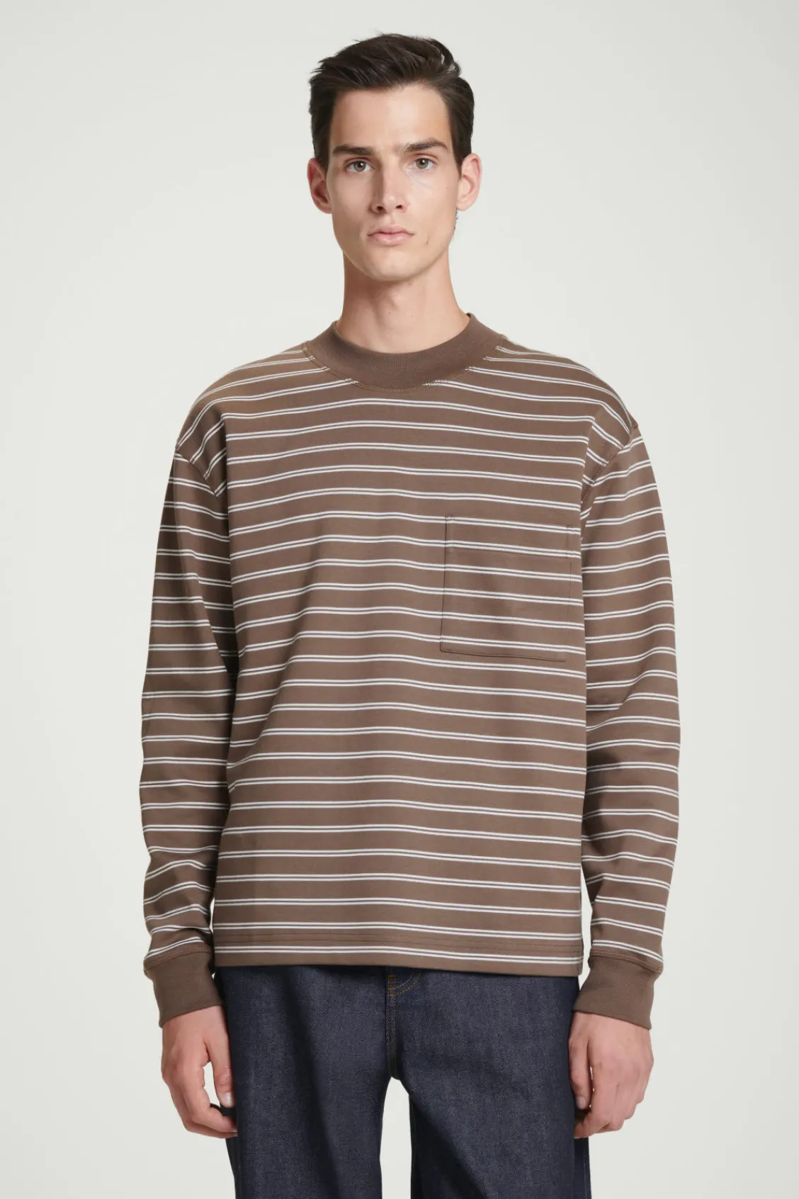 COS RELAXED MOCK-NECK COTTON LONG-SLEEVED T-SHIRT- T-Shirts
