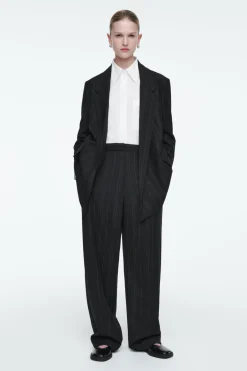 COS RELAXED PINSTRIPED BARREL-LEG PANTS-Women Vests & Tailoring | Pants