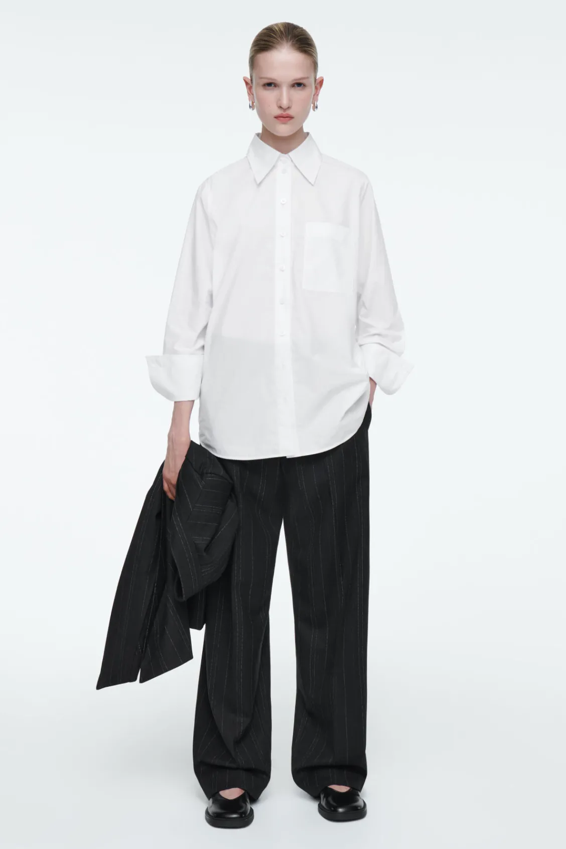 COS RELAXED PINSTRIPED BARREL-LEG PANTS-Women Vests & Tailoring | Pants