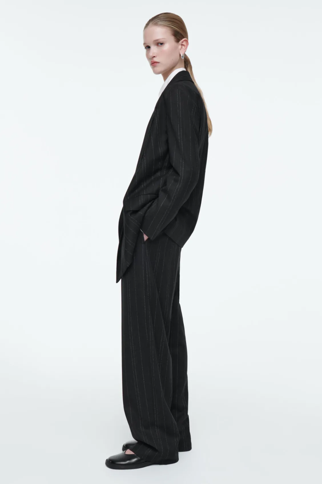 COS RELAXED PINSTRIPED BARREL-LEG PANTS-Women Vests & Tailoring | Pants