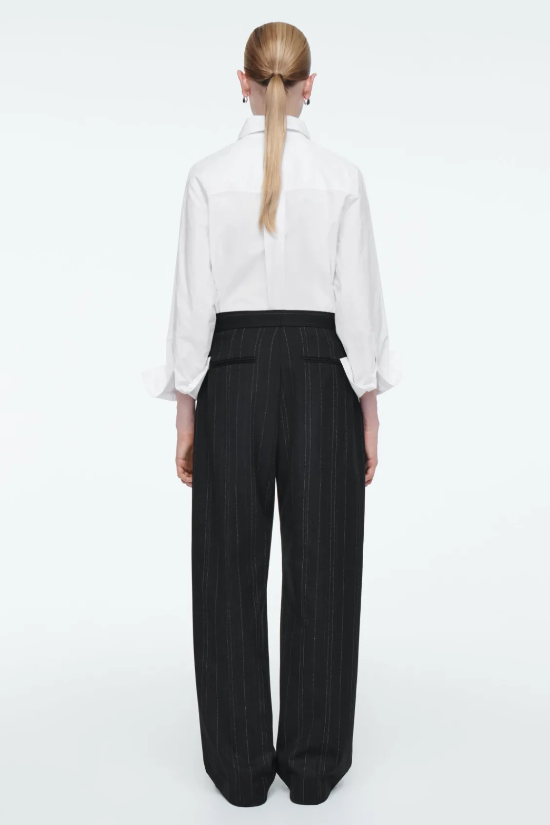 COS RELAXED PINSTRIPED BARREL-LEG PANTS-Women Vests & Tailoring | Pants
