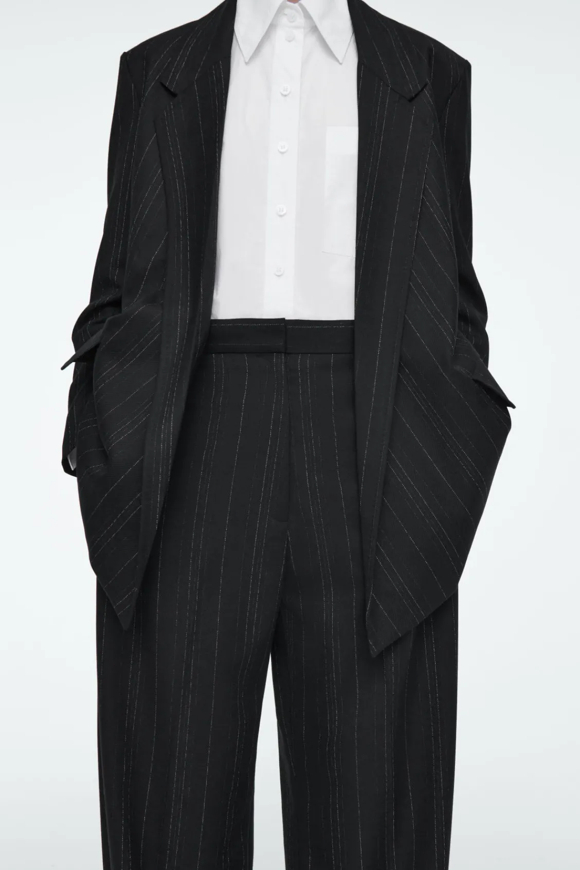 COS RELAXED PINSTRIPED BARREL-LEG PANTS-Women Vests & Tailoring | Pants