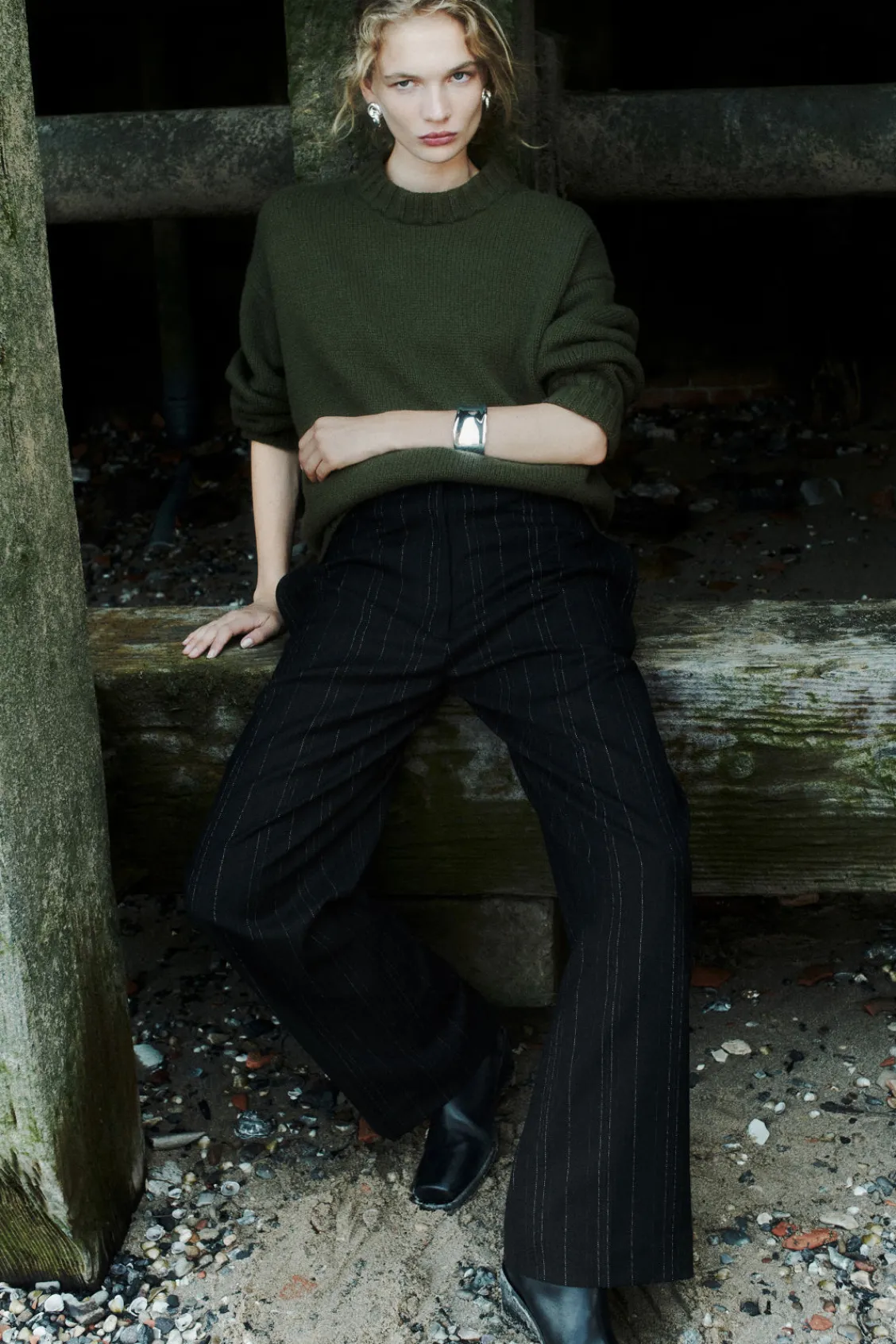 COS RELAXED PINSTRIPED BARREL-LEG PANTS-Women Vests & Tailoring | Pants