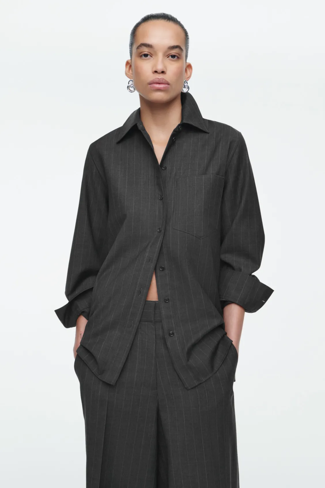 COS RELAXED PINSTRIPED WOOL SHIRT-Women Vests & Tailoring | Shirts & Blouses