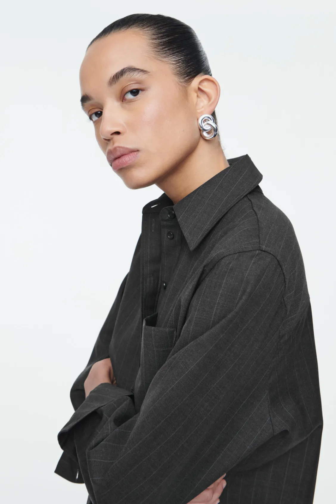 COS RELAXED PINSTRIPED WOOL SHIRT-Women Vests & Tailoring | Shirts & Blouses