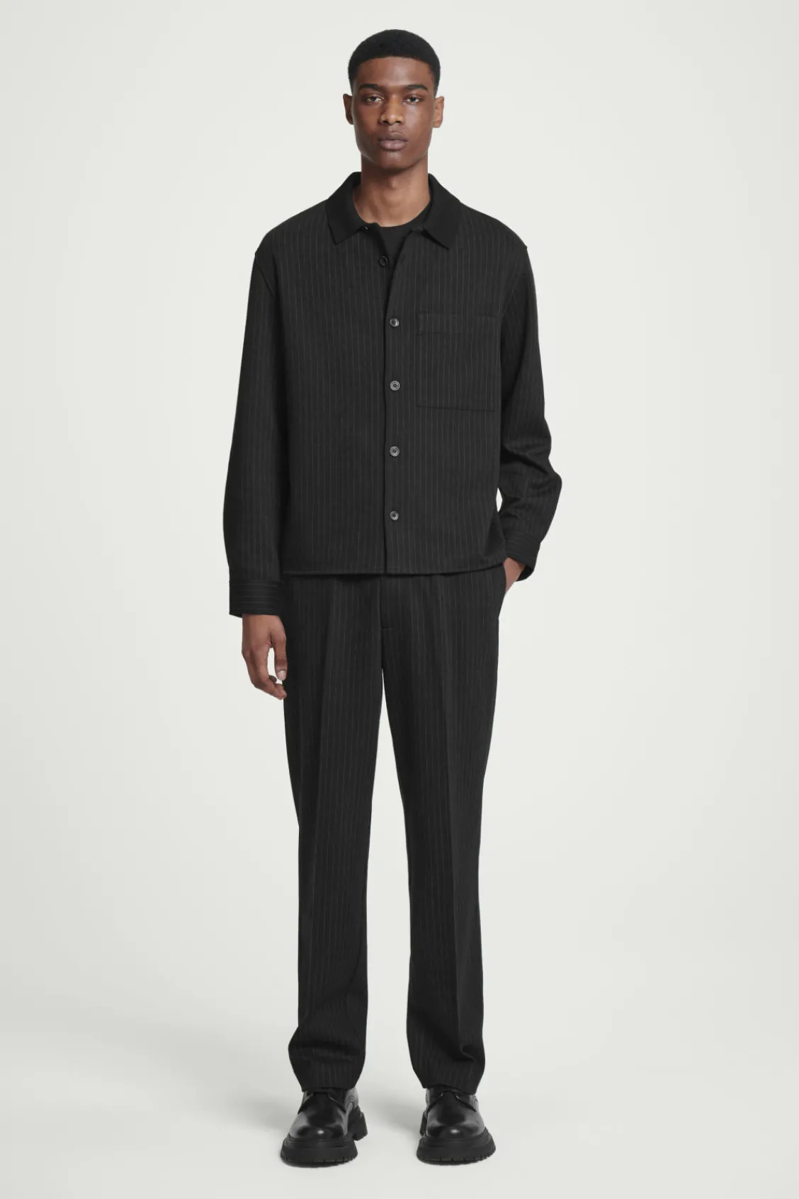 COS RELAXED PINSTRIPED WOOL-BLEND JERSEY SHIRT- Matching Sets | Shirts
