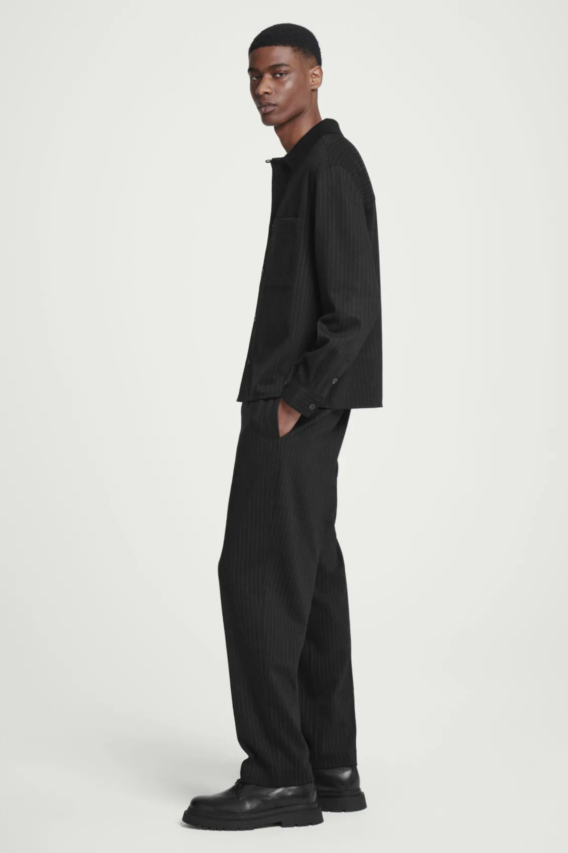 COS RELAXED PINSTRIPED WOOL-BLEND JERSEY SHIRT- Matching Sets | Shirts