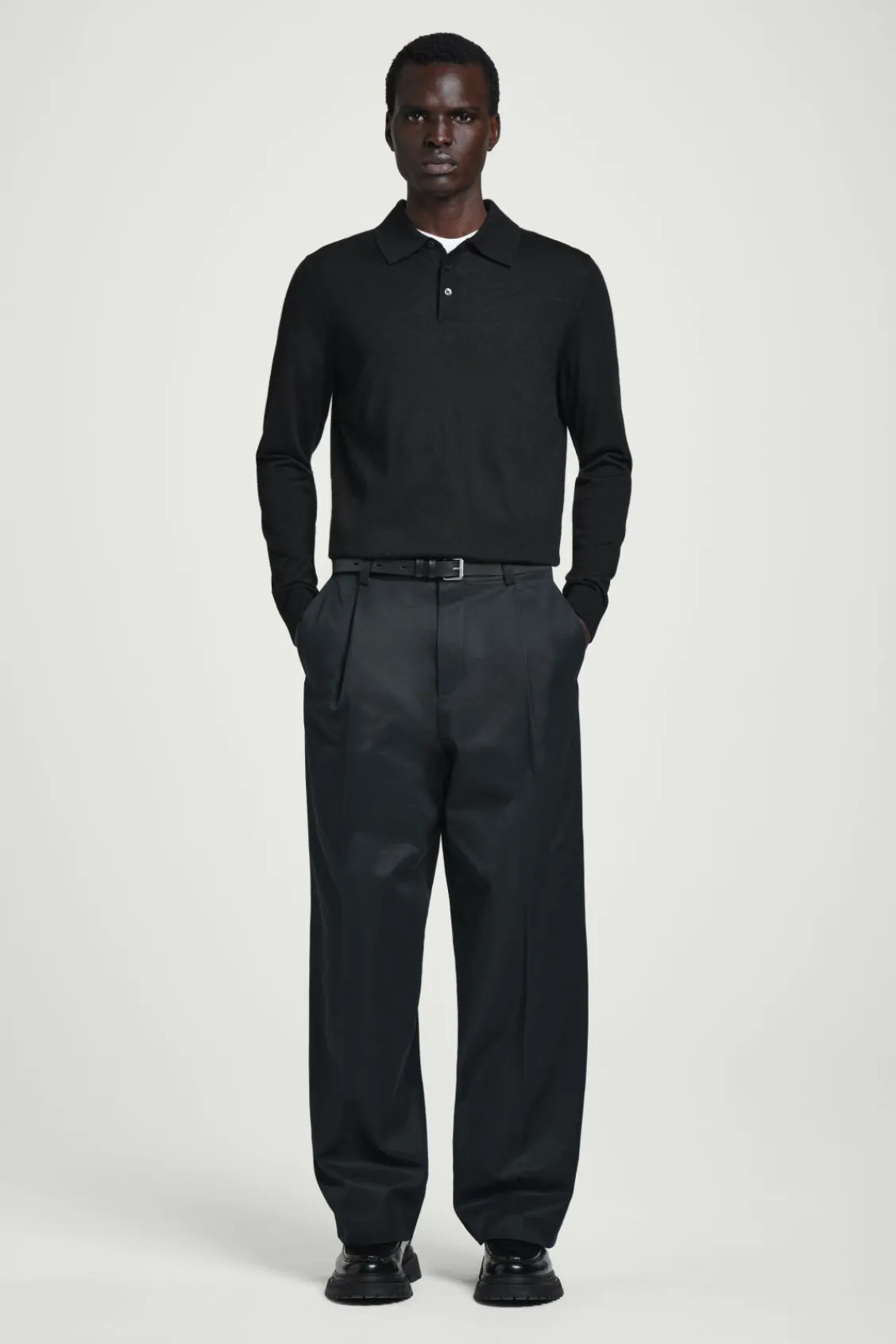 COS RELAXED PLEATED COTTON WIDE-LEG PANTS- Pants