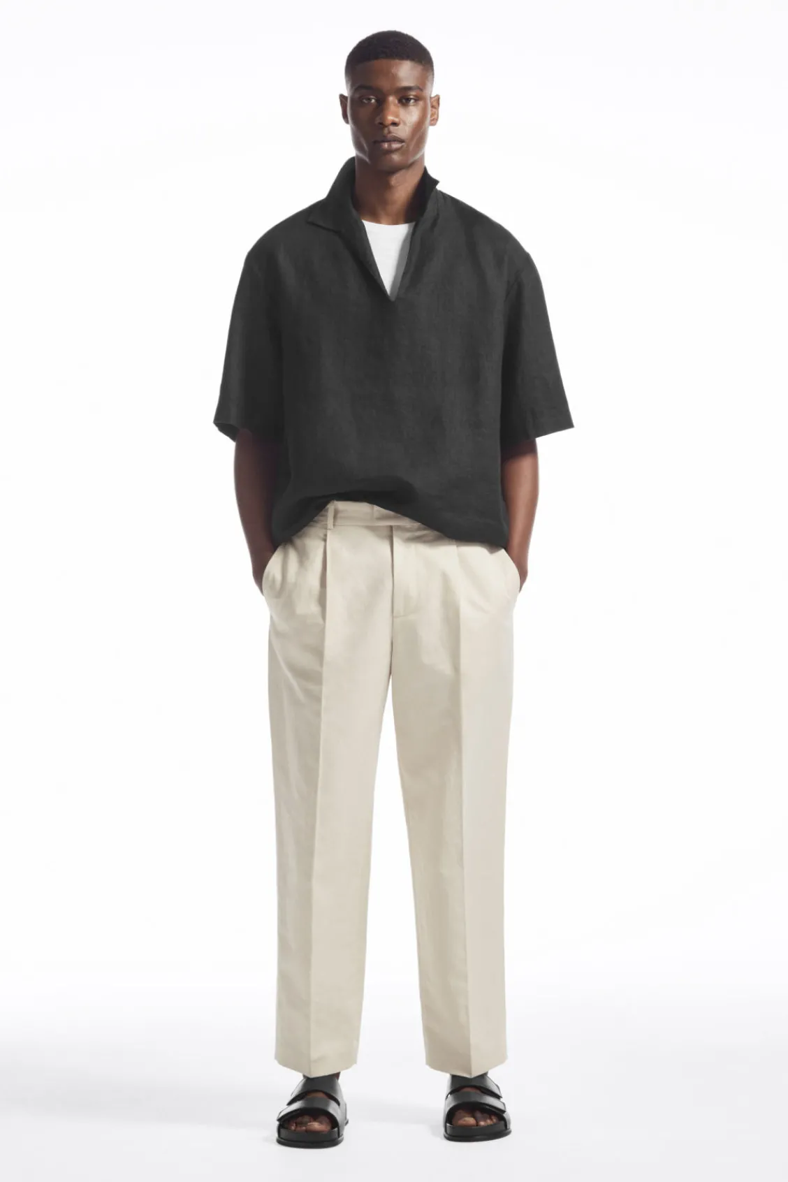 COS RELAXED PLEATED LINEN STRAIGHT-LEG PANTS- Pants