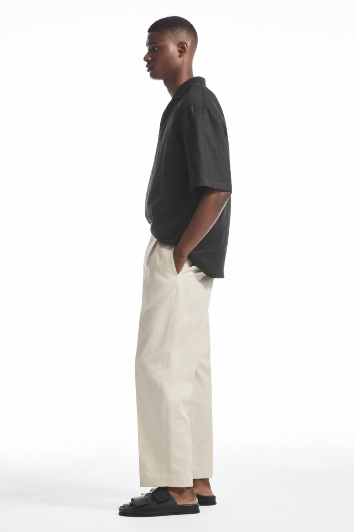 COS RELAXED PLEATED LINEN STRAIGHT-LEG PANTS- Pants