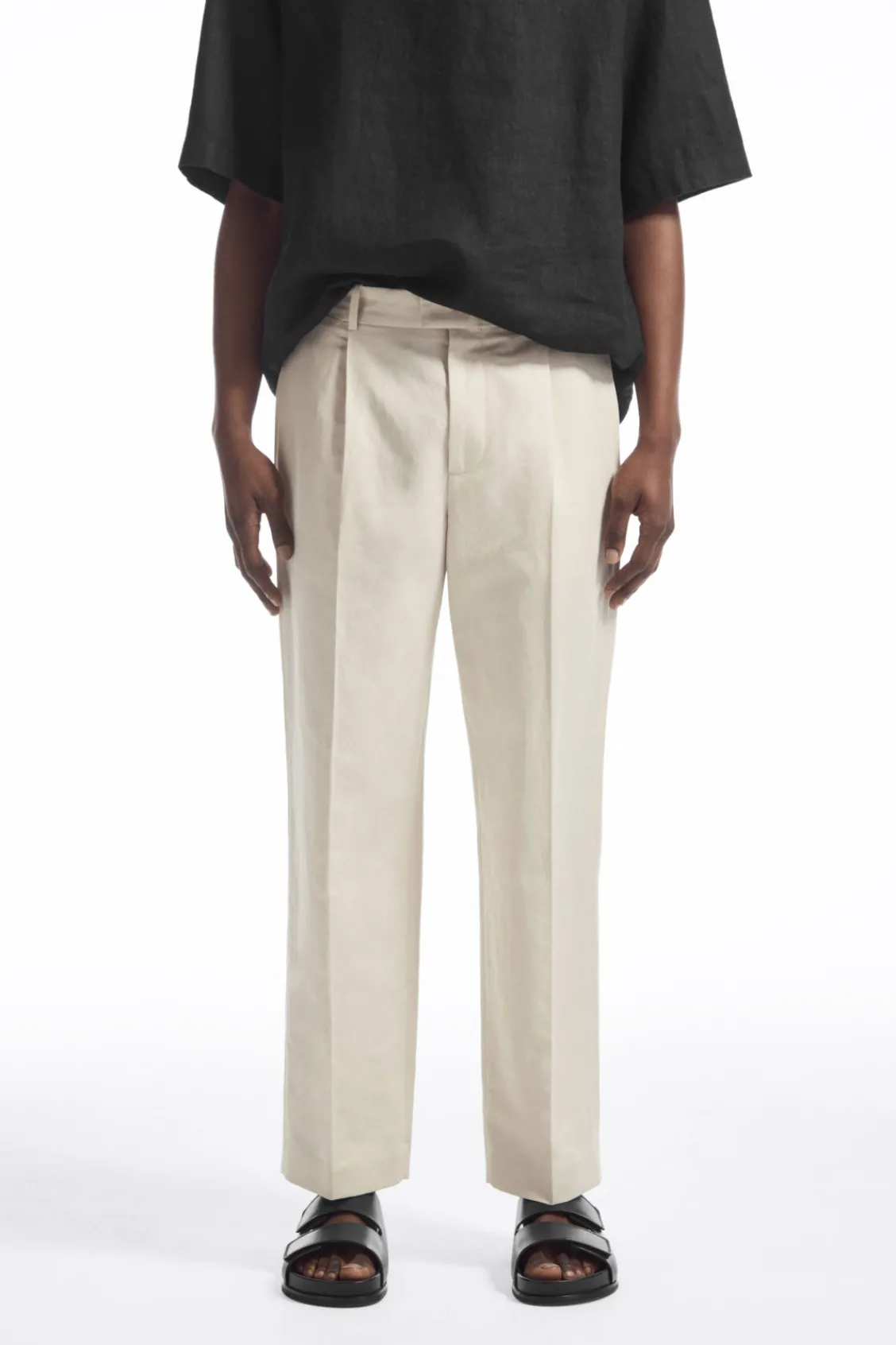 COS RELAXED PLEATED LINEN STRAIGHT-LEG PANTS- Pants