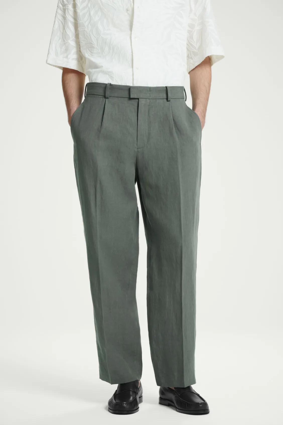 COS RELAXED PLEATED LINEN STRAIGHT-LEG PANTS- Pants