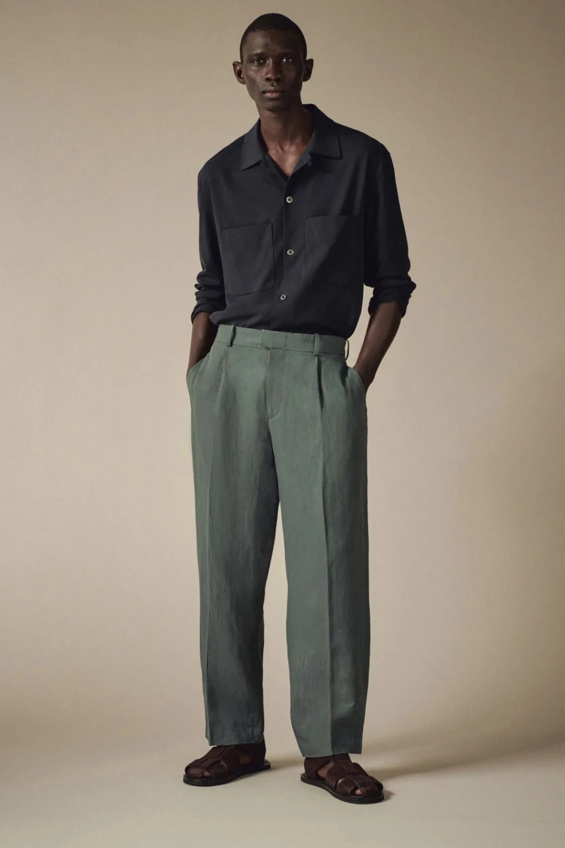COS RELAXED PLEATED LINEN STRAIGHT-LEG PANTS- Pants