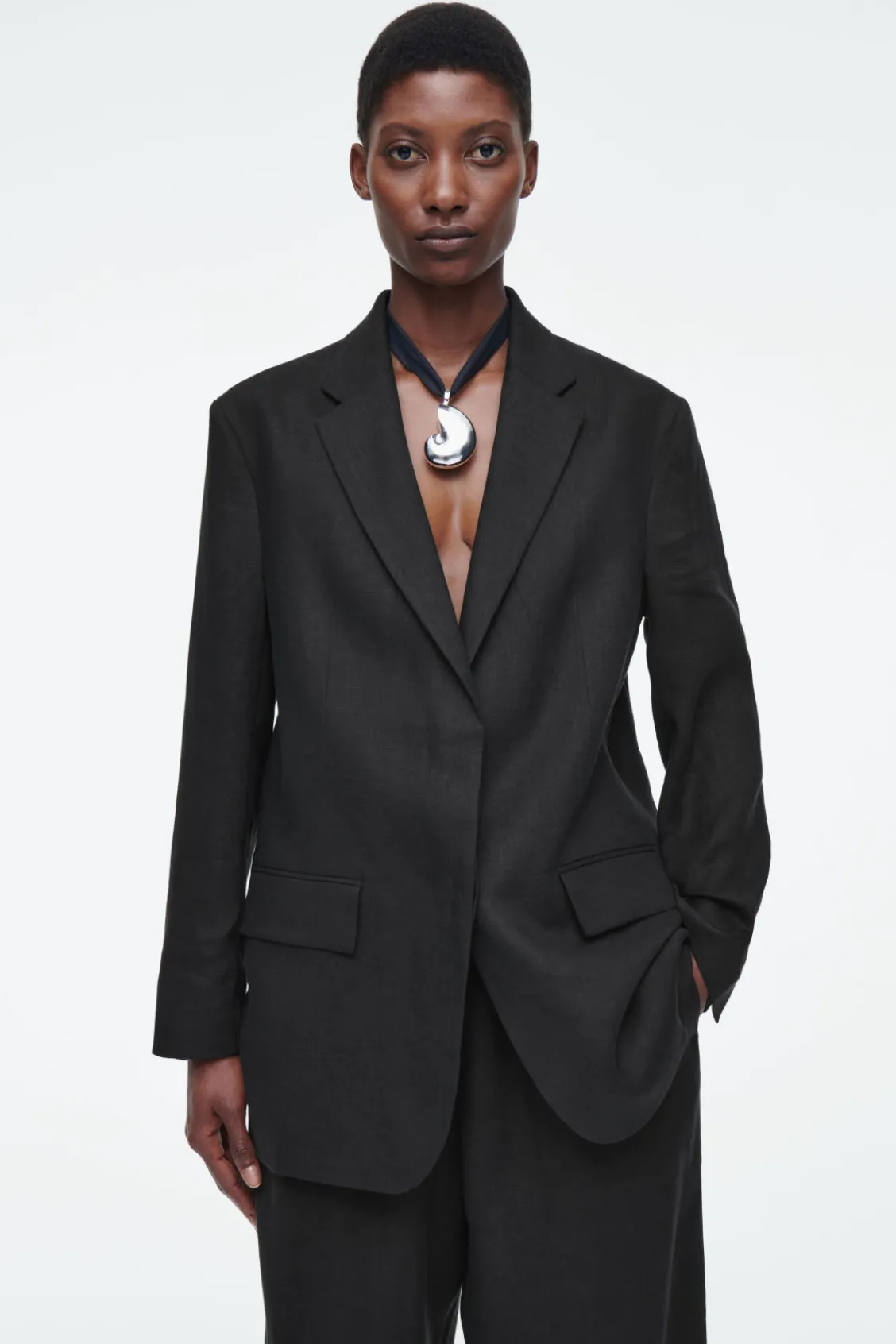 COS RELAXED SINGLE-BREASTED LINEN BLAZER-Women Coats & Jackets