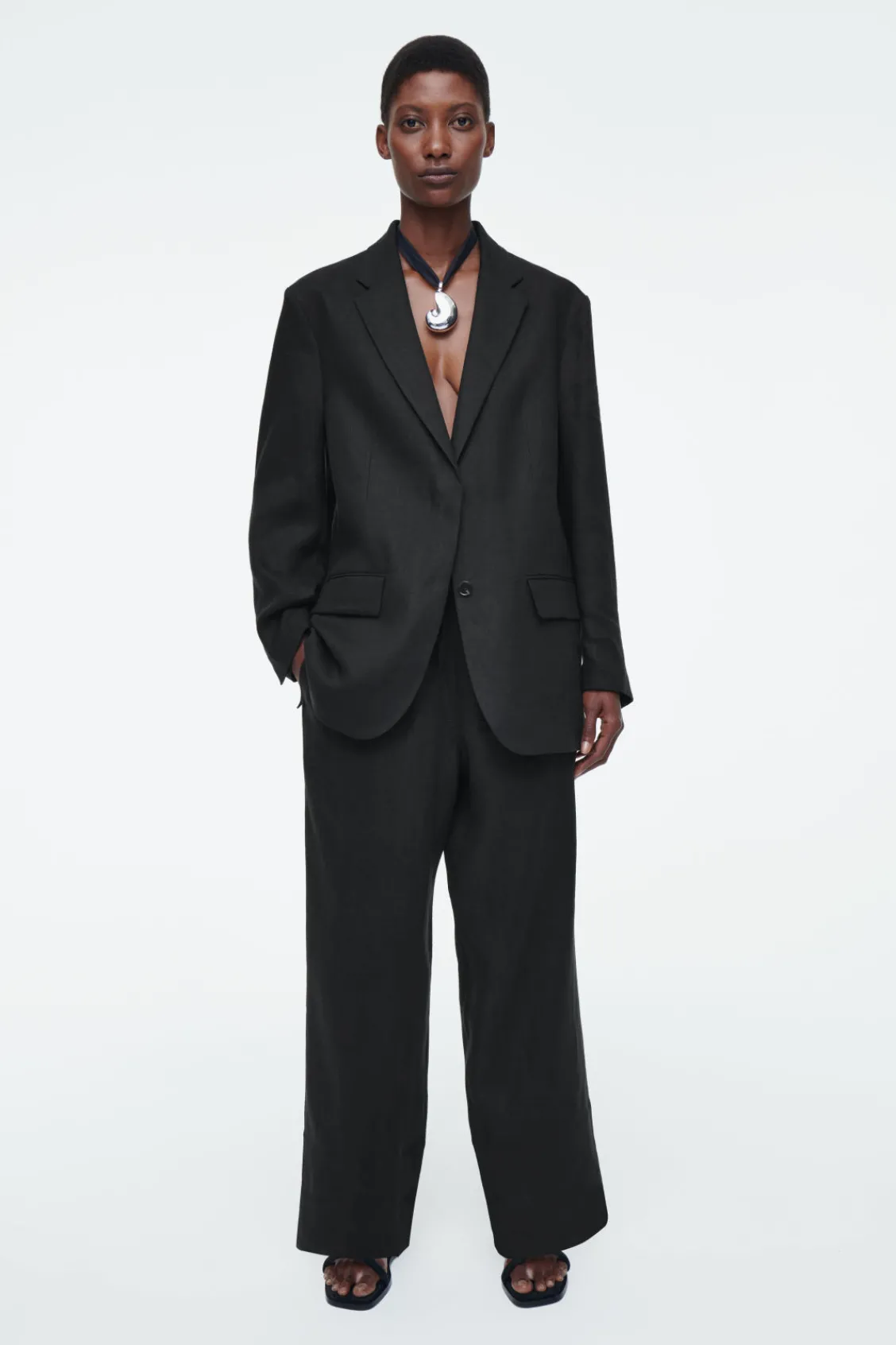COS RELAXED SINGLE-BREASTED LINEN BLAZER-Women Coats & Jackets