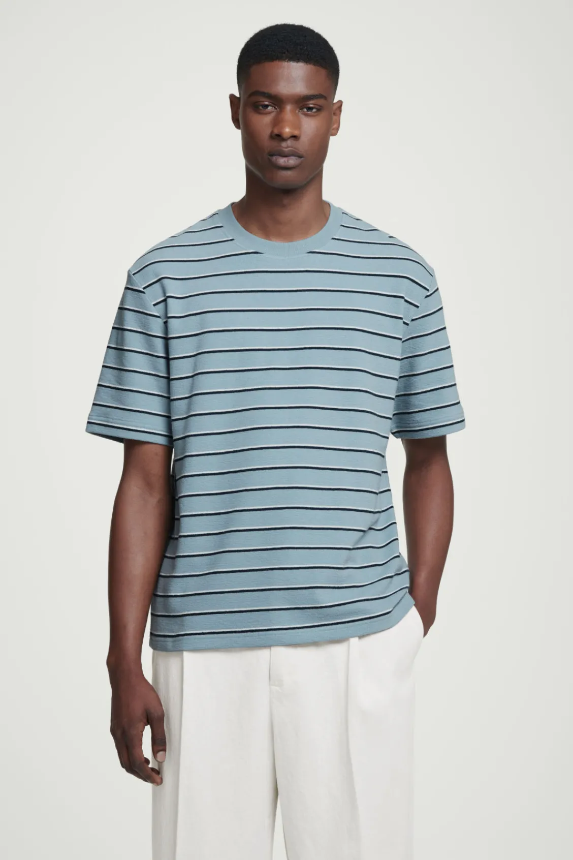 COS RELAXED STRIPED COTTON-BOUCLÉ T-SHIRT- T-Shirts | Sweaters & Cardigans