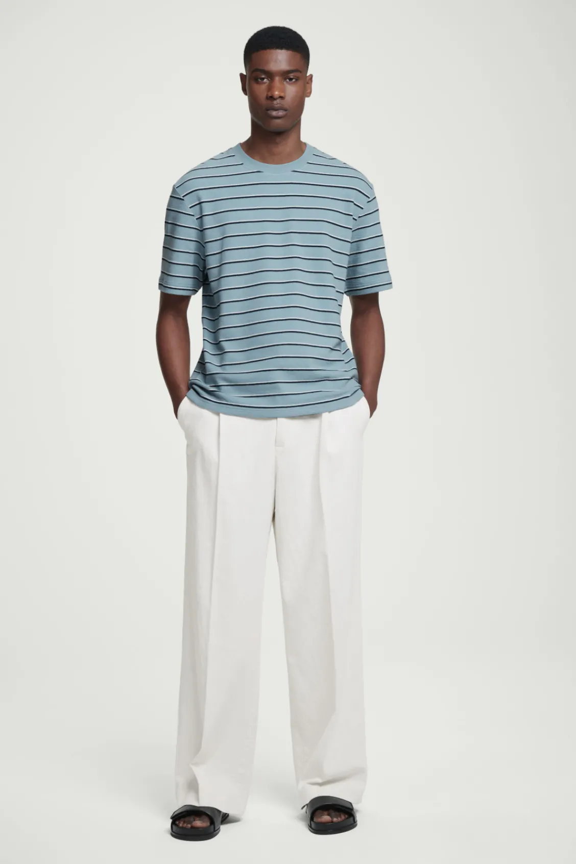 COS RELAXED STRIPED COTTON-BOUCLÉ T-SHIRT- T-Shirts | Sweaters & Cardigans