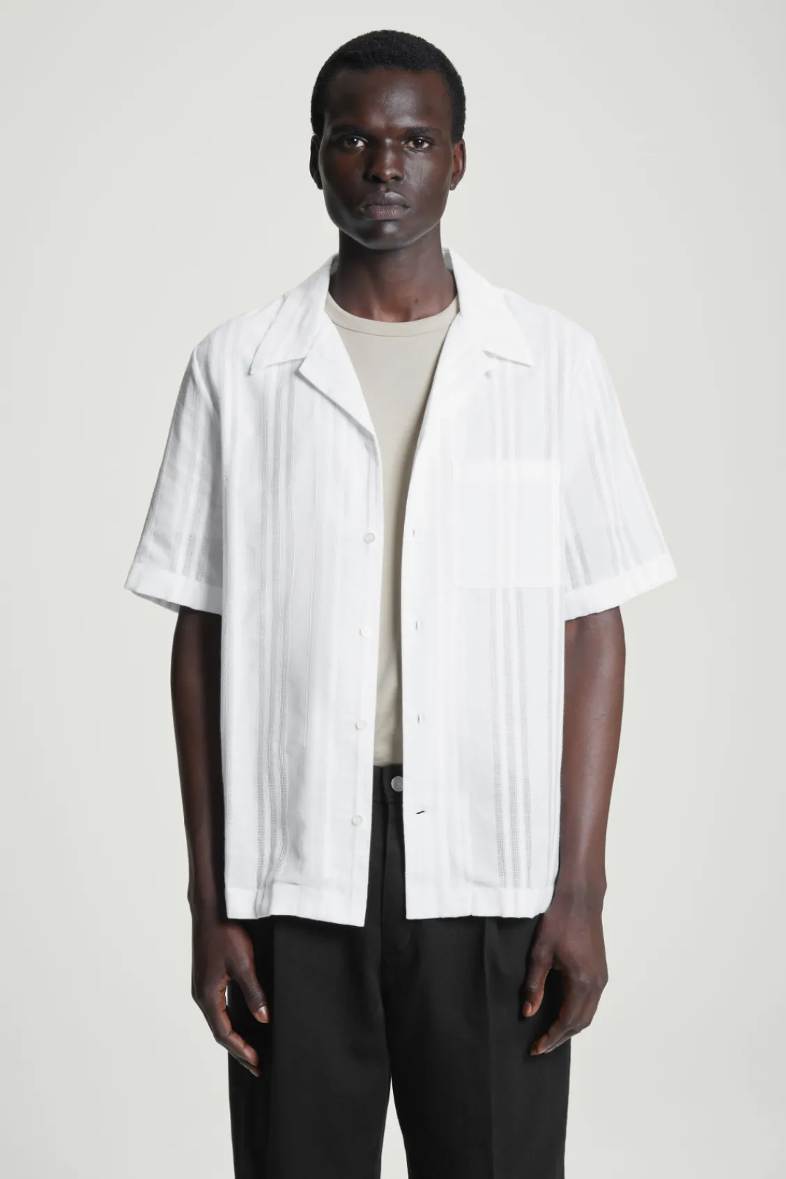COS RELAXED STRIPE-JACQUARD COTTON SHORT-SLEEVED SHIRT- Shirts