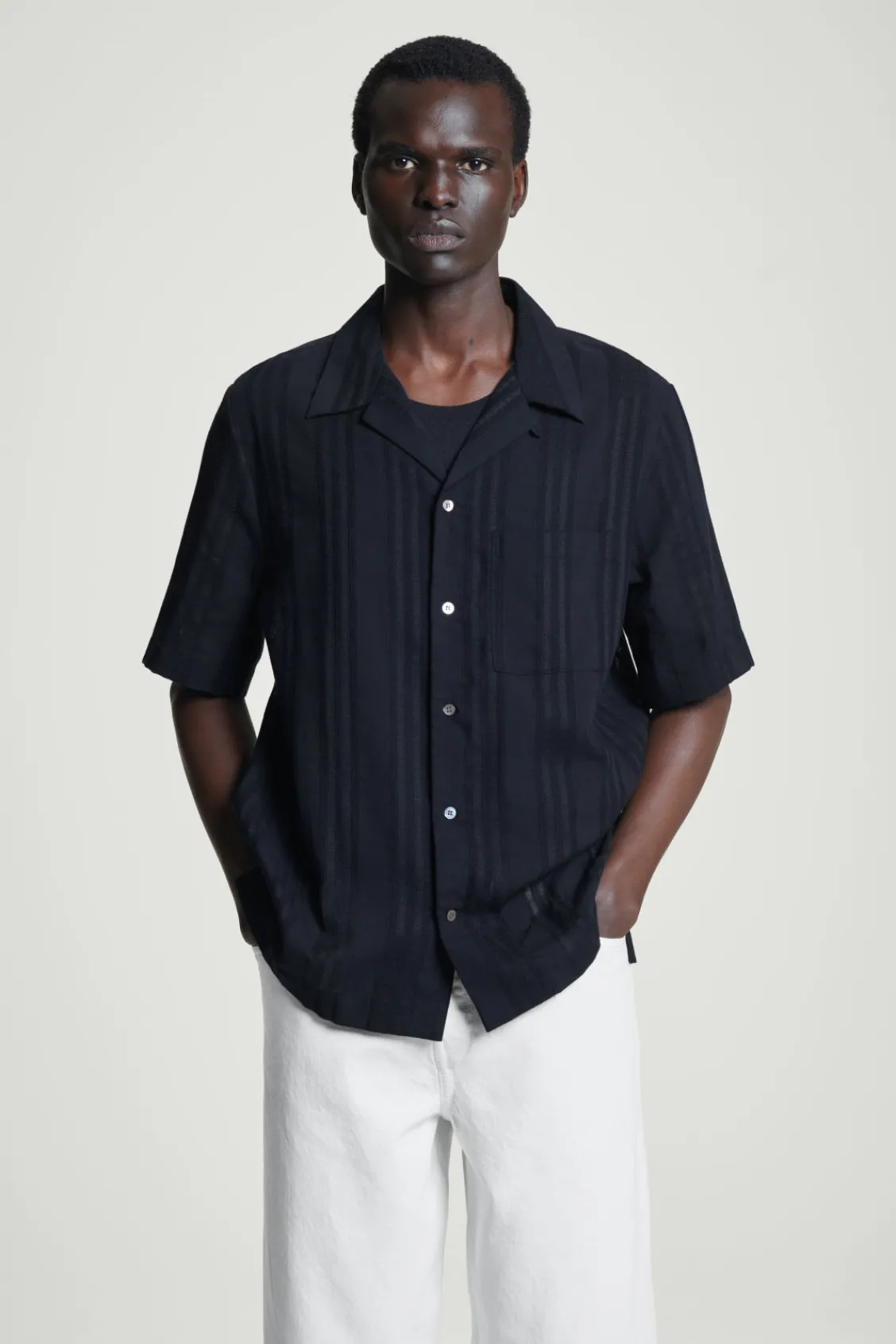 COS RELAXED STRIPE-JACQUARD COTTON SHORT-SLEEVED SHIRT- Shirts