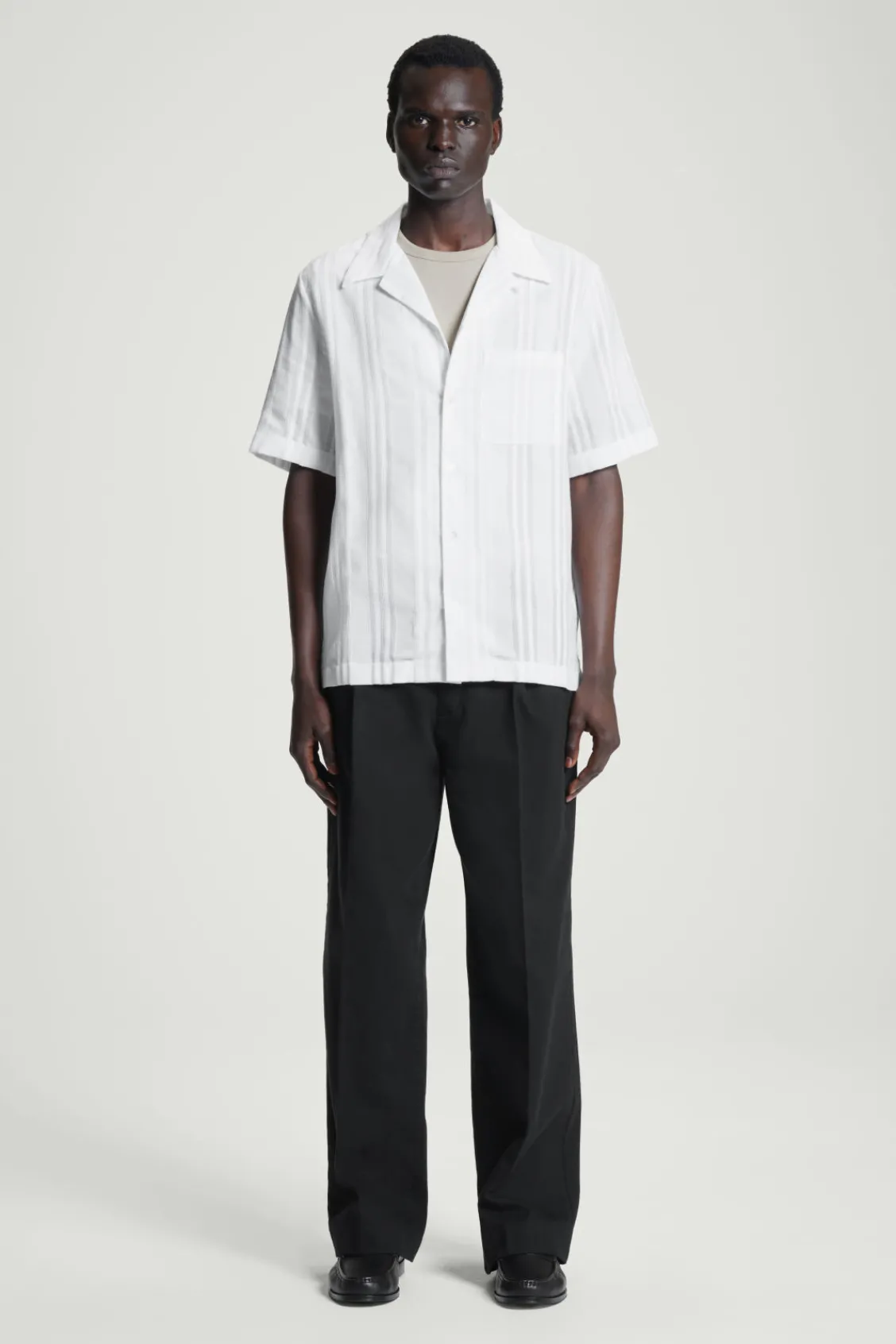 COS RELAXED STRIPE-JACQUARD COTTON SHORT-SLEEVED SHIRT- Shirts
