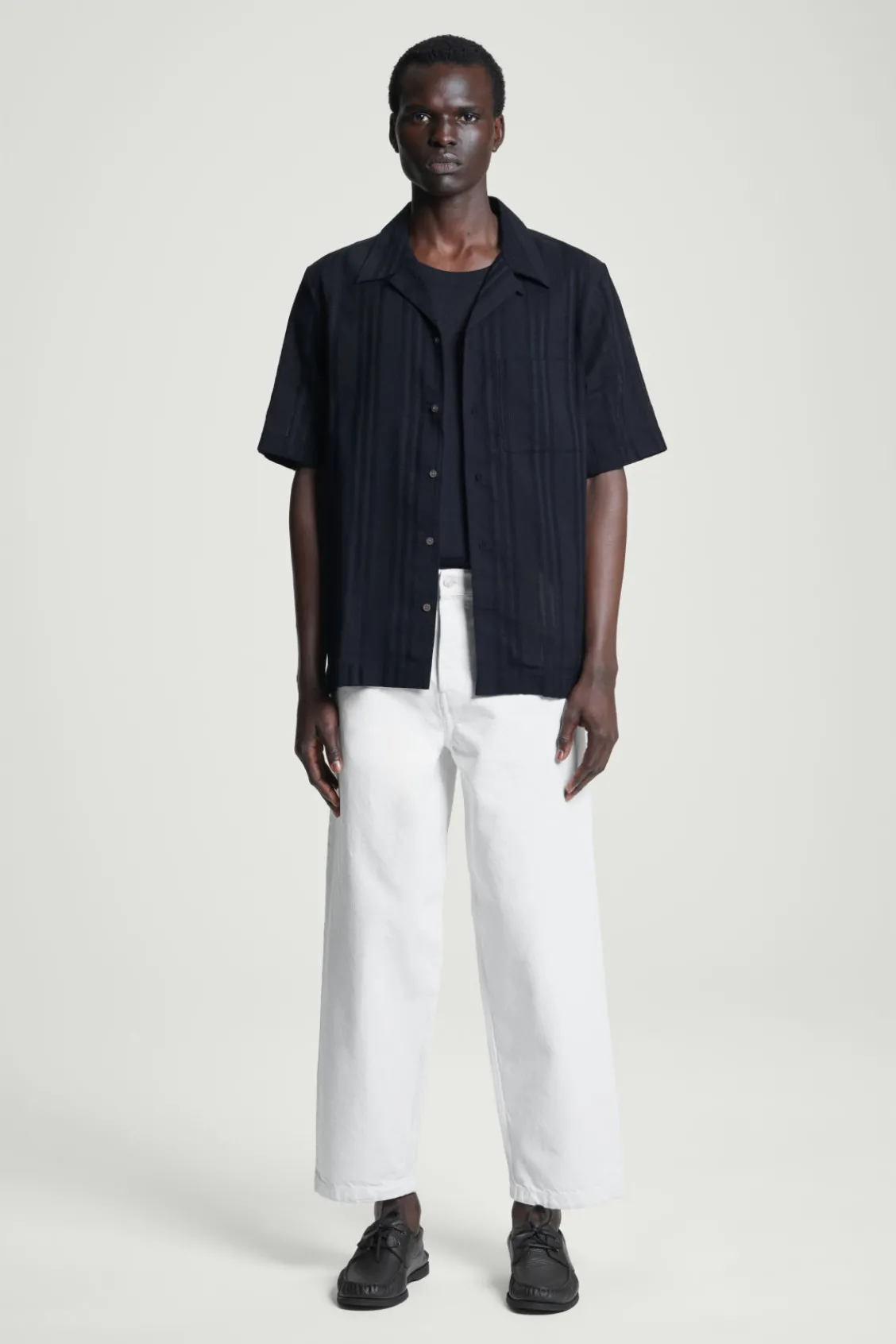 COS RELAXED STRIPE-JACQUARD COTTON SHORT-SLEEVED SHIRT- Shirts
