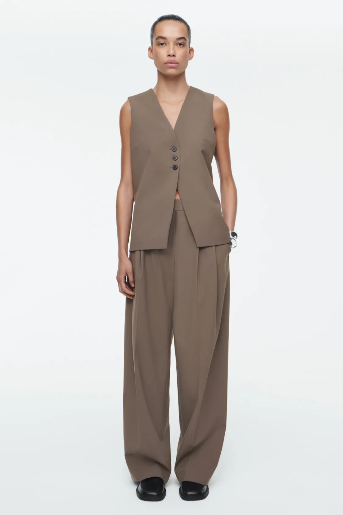 COS RELAXED TWILL WIDE-LEG PANTS-Women Vests & Tailoring | Pants