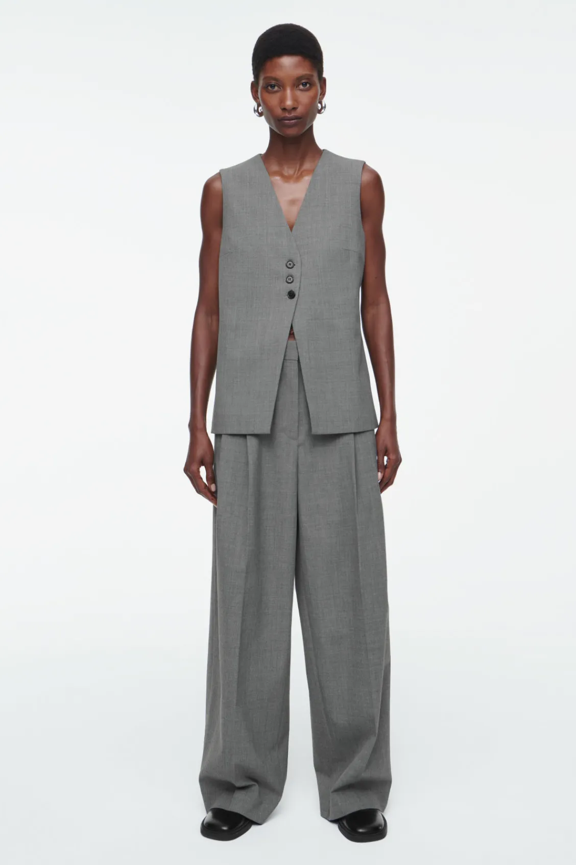 COS RELAXED TWILL WIDE-LEG PANTS-Women Vests & Tailoring | Pants