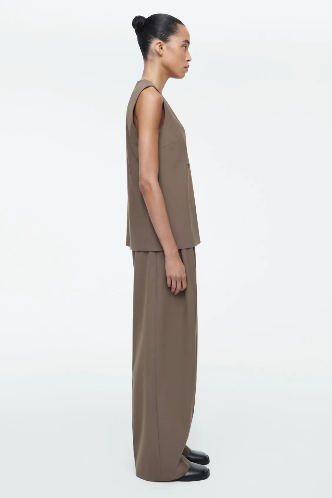 COS RELAXED TWILL WIDE-LEG PANTS-Women Vests & Tailoring | Pants