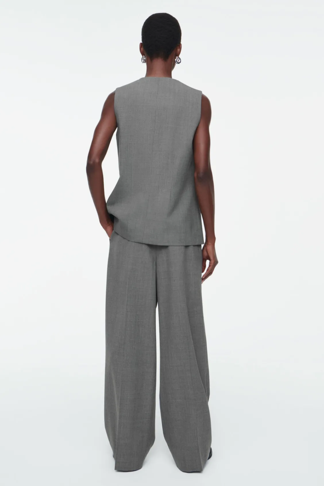 COS RELAXED TWILL WIDE-LEG PANTS-Women Vests & Tailoring | Pants