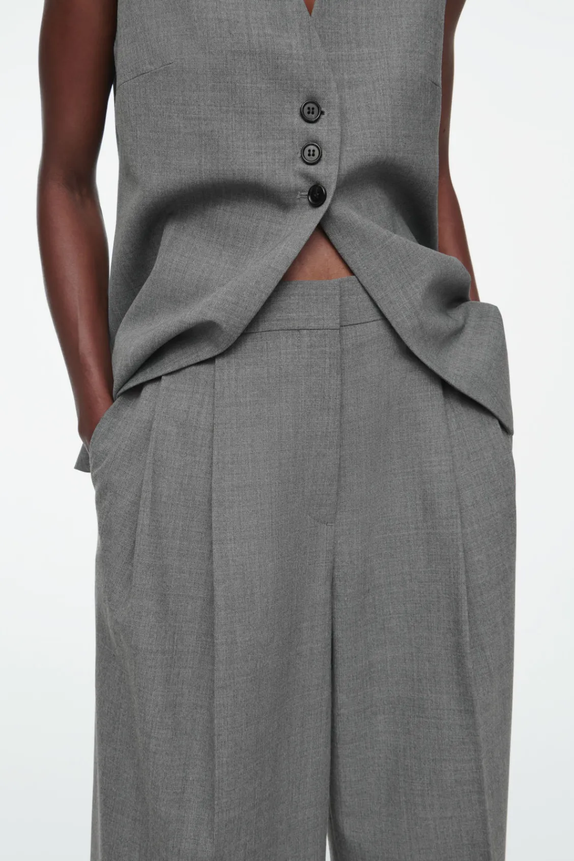 COS RELAXED TWILL WIDE-LEG PANTS-Women Vests & Tailoring | Pants