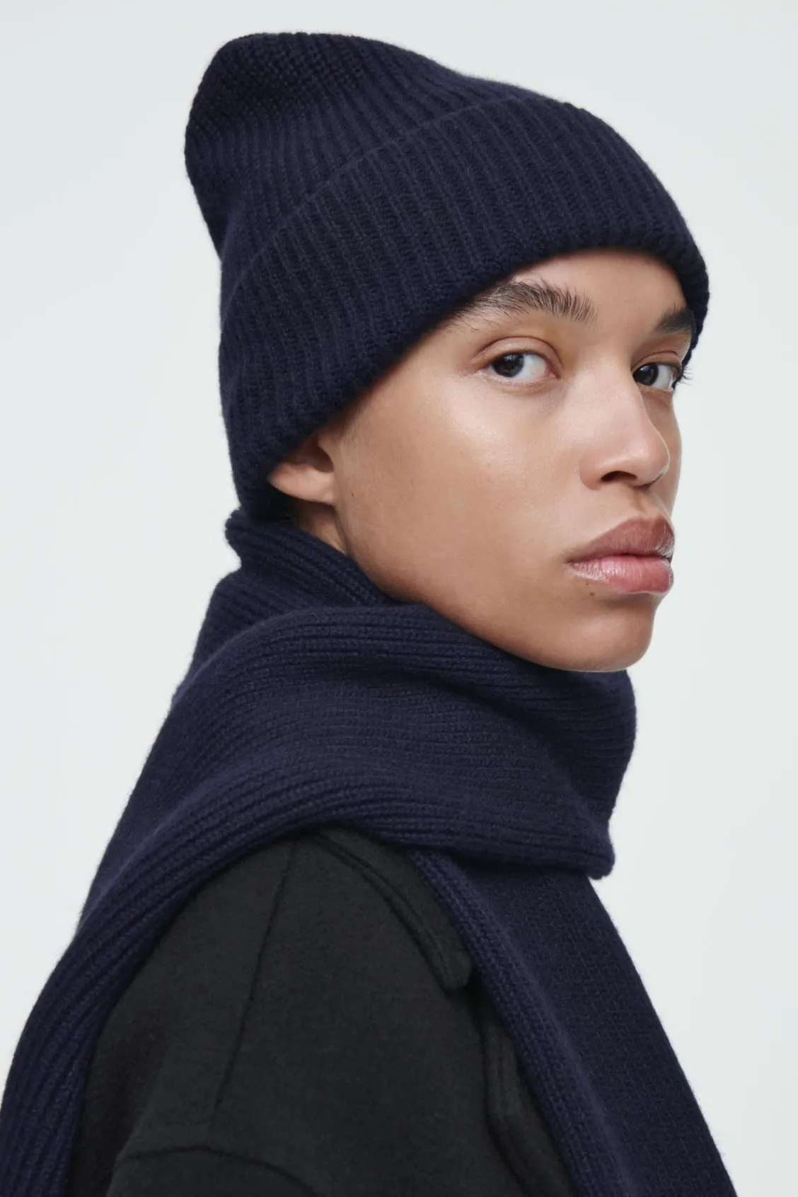 COS RIBBED WOOL AND CASHMERE BEANIE-Women Hats & Scarves | Cashmere