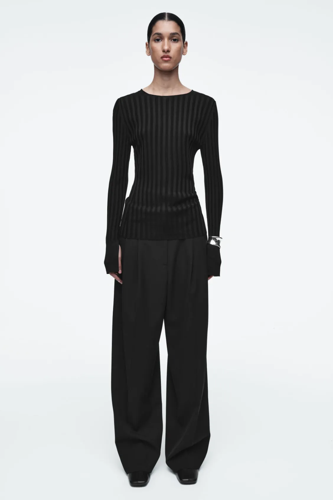 COS RIB-KNIT LONG-SLEEVED TOP-Women Tops | Sweaters & Cardigans