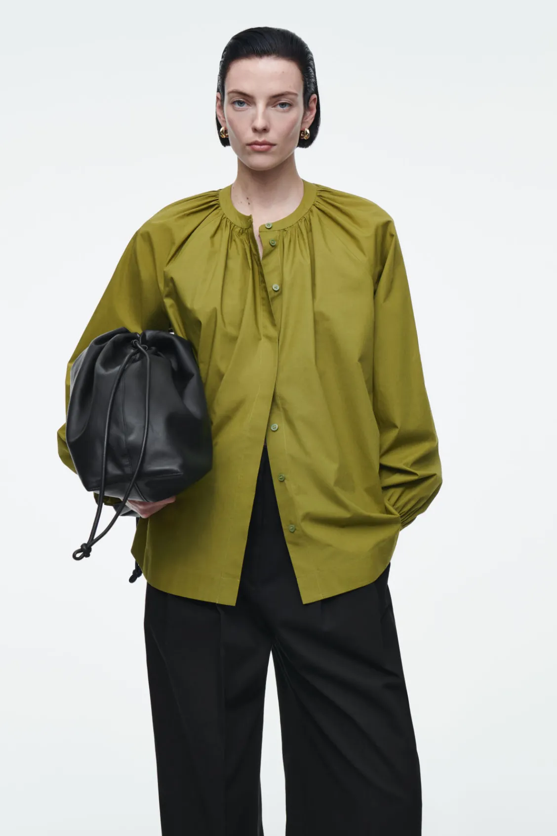 COS RUFFLED-CUFF GATHERED BLOUSE-Women Shirts & Blouses | Tops