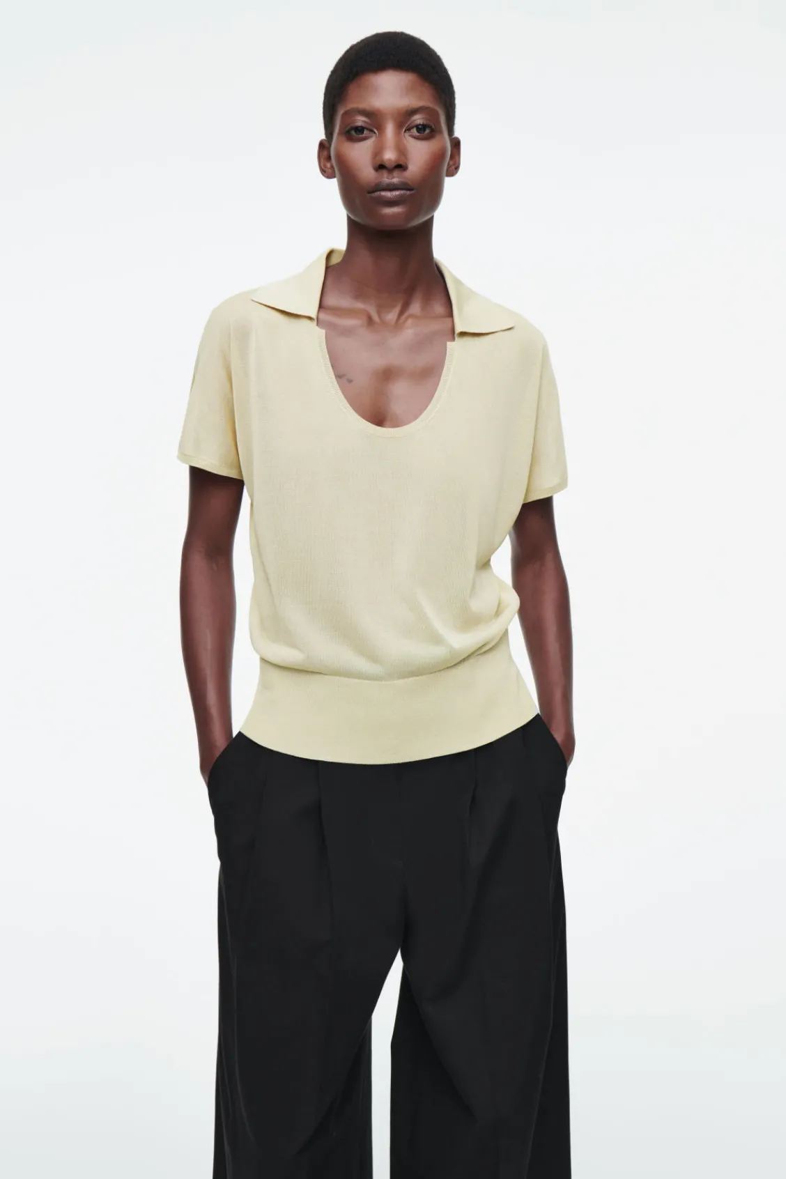 COS SCOOP-NECK KNITTED POLO SHIRT-Women Shirts & Blouses | Tops
