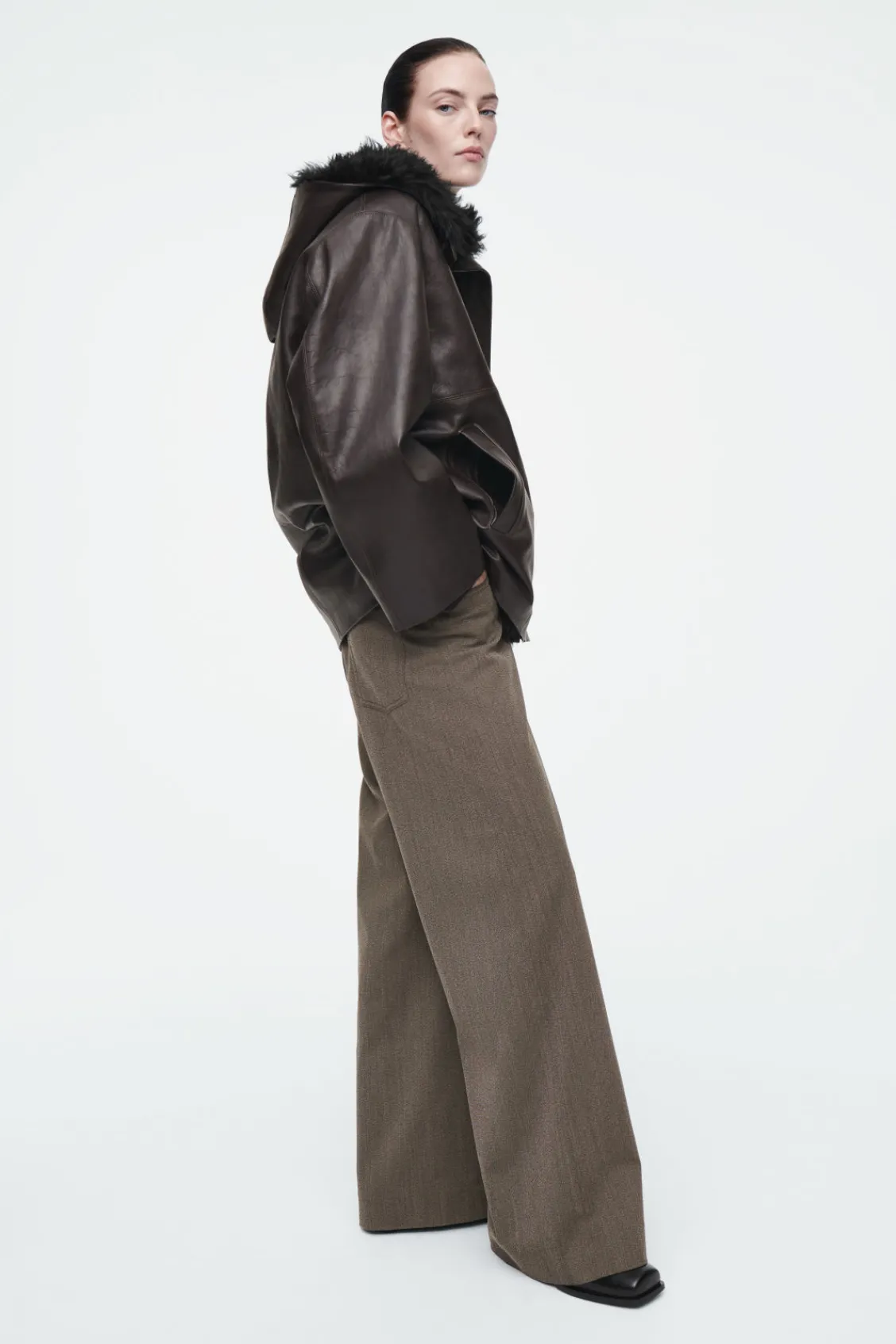 COS SHEARLING-LINED NAPPA HOODED JACKET-Women Coats & Jackets