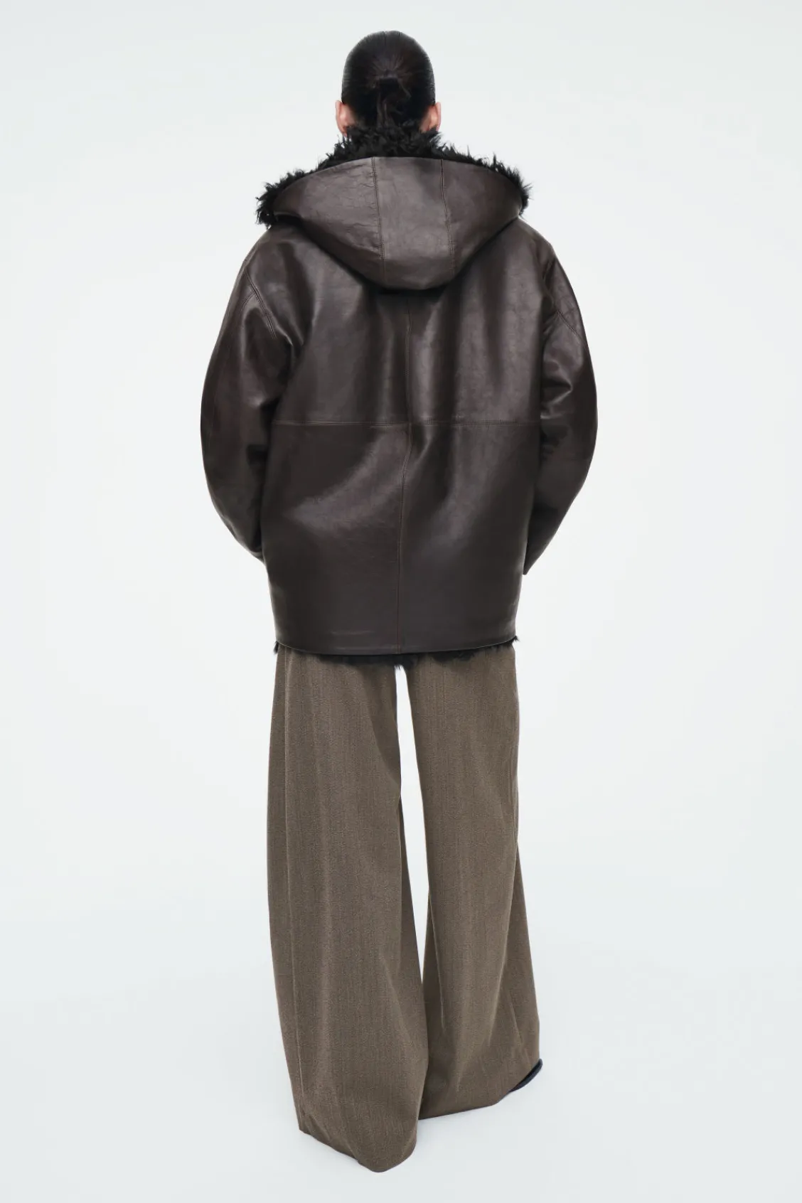 COS SHEARLING-LINED NAPPA HOODED JACKET-Women Coats & Jackets