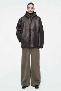 COS SHEARLING-LINED NAPPA HOODED JACKET-Women Coats & Jackets