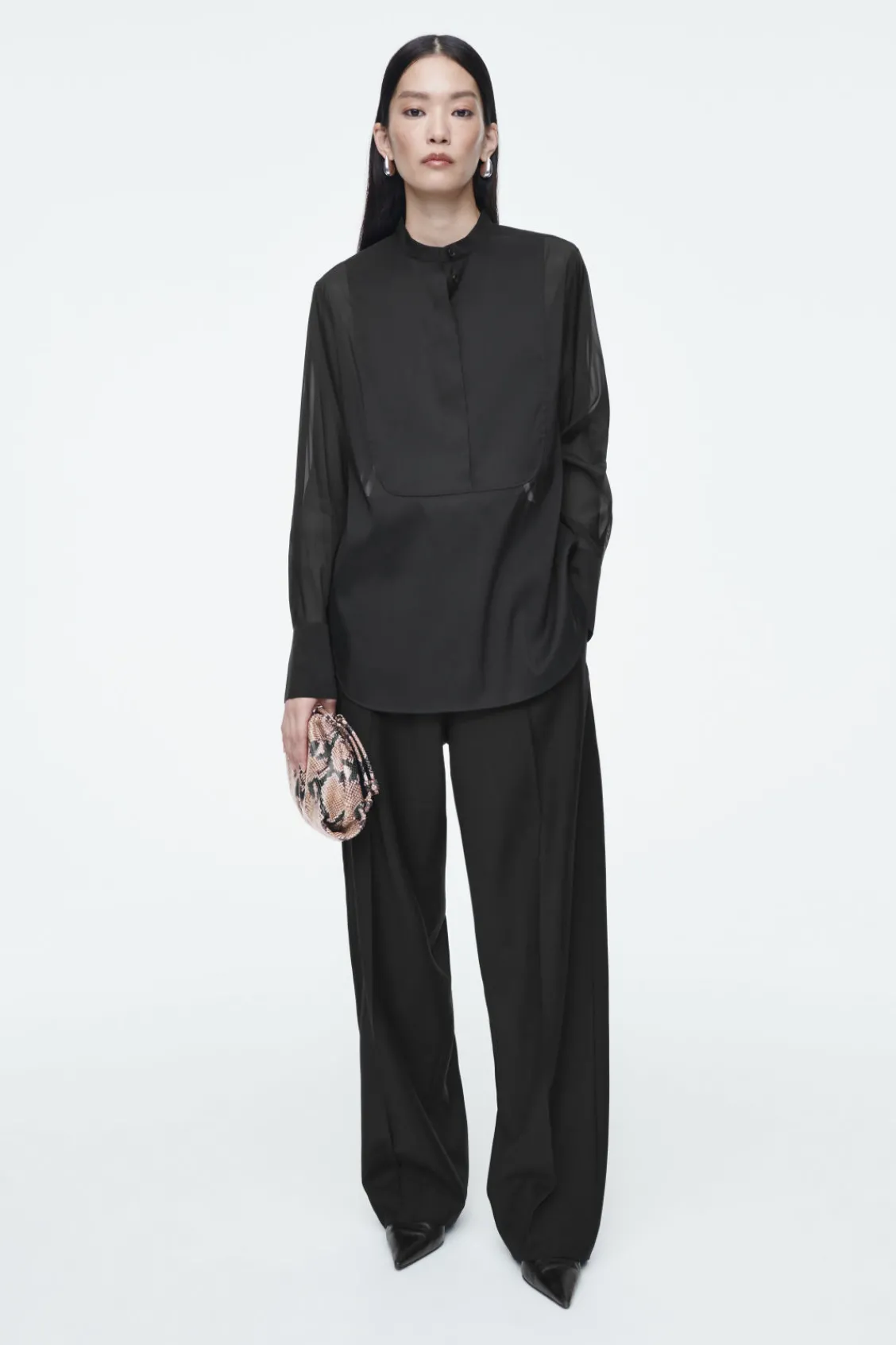 COS SHEER SILK TUXEDO SHIRT-Women Shirts & Blouses | Tops