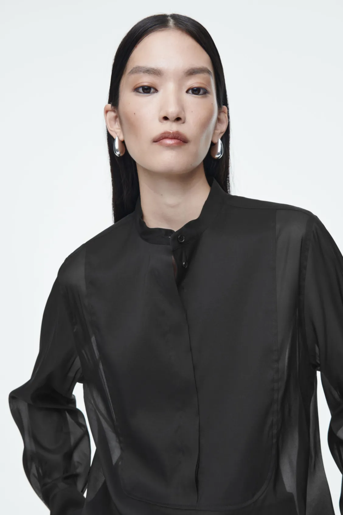 COS SHEER SILK TUXEDO SHIRT-Women Shirts & Blouses | Tops